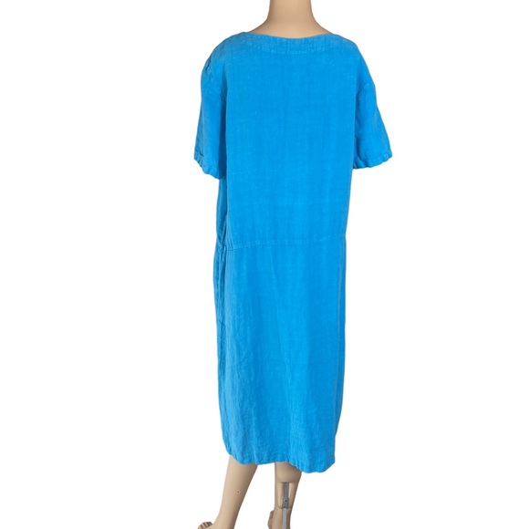 BLUE CACTUS L blue linen shift dress lagenlook boxy natural fibers summer beach - Picture 8 of 9